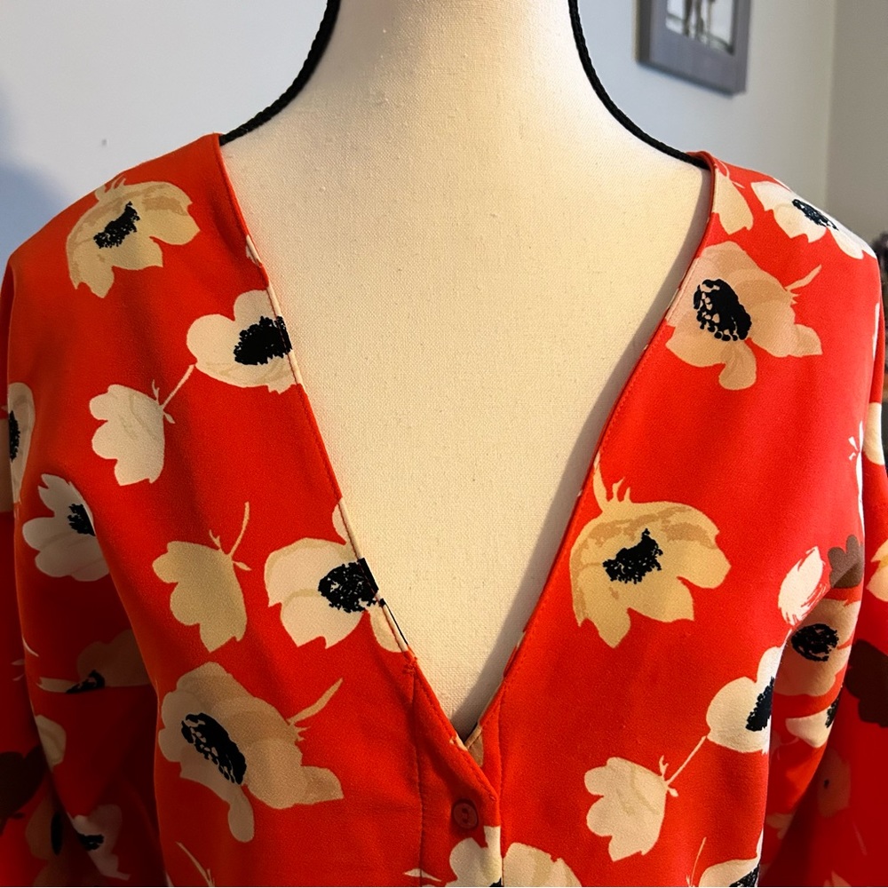 Boho-Chic ZARA Floral Red  Women’s Blouse with Bishops Sleeves Size Small - Picture 2 of 8